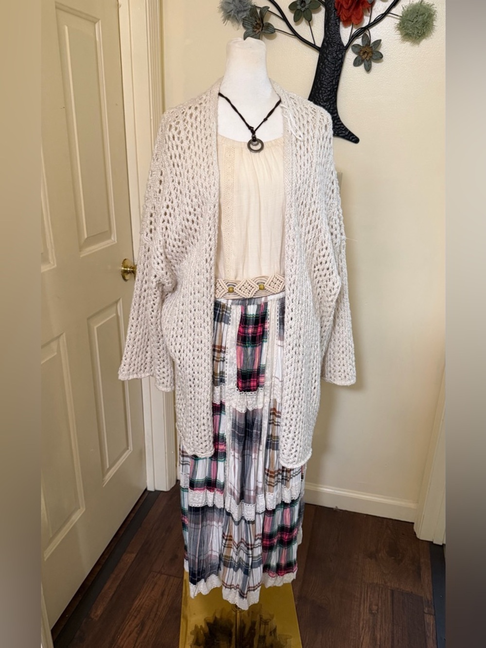 aerie Open-Front Crochet Cardigan Sweater - Cream